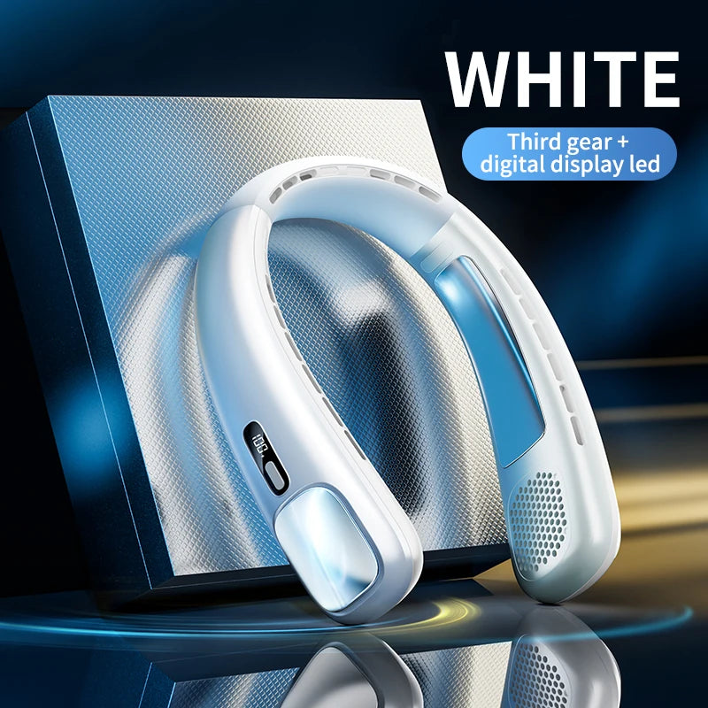 3-Speed Portable Neck Fan 2000mAh Rechargeable Battery Personal Hands-Free Bladeless Fan For Work Walk Travel Outdoor Indoor
