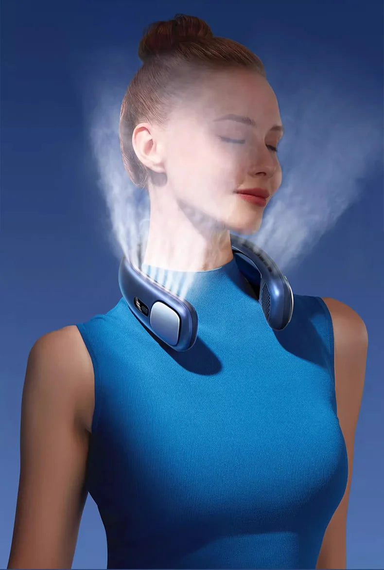 3-Speed Portable Neck Fan 2000mAh Rechargeable Battery Personal Hands-Free Bladeless Fan For Work Walk Travel Outdoor Indoor