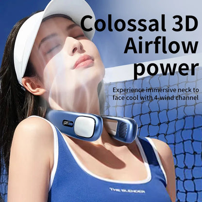 3-Speed Portable Neck Fan 2000mAh Rechargeable Battery Personal Hands-Free Bladeless Fan For Work Walk Travel Outdoor Indoor